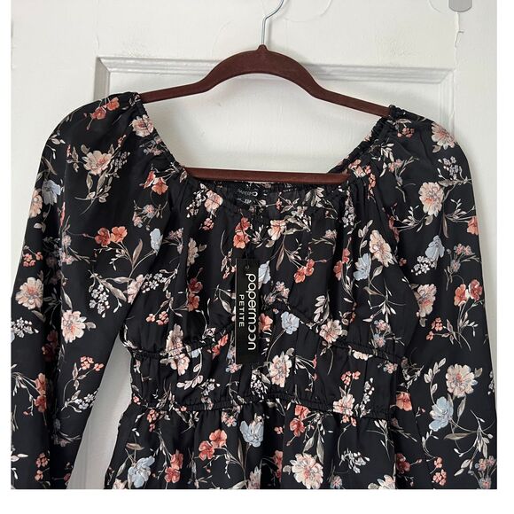 Papermoon Women's Top Floral Blouse Size XSP  Black Off Shoulder - Picture 2 of 9
